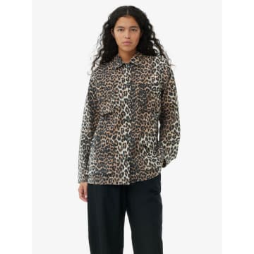 Ganni Leopard Cotton Canvas Jacket In Animal Print