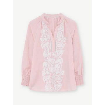 Shop Gustav Annsofie Lace & Linen Blouse In Pink