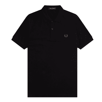 Shop Fred Perry Slim Fit Plain Polo Black & Whiskey Brown