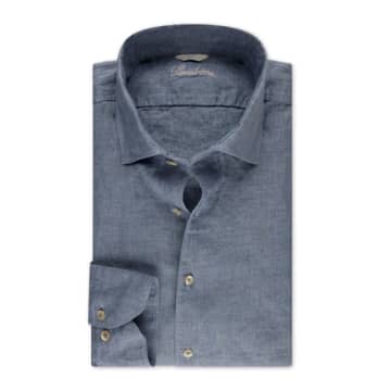 Stenströms - Slimline Indigo Blue Linen Shirt 7747217970800