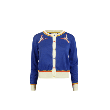 Shop Palava Vera Small Embroidery Cardigan In Blue Lobsters