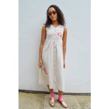 Shop Native Youth Floral Embroidery Cream Dress In Neutrals