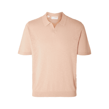 Selected Homme Berg Linen Ss Knit Open Polo In Pink