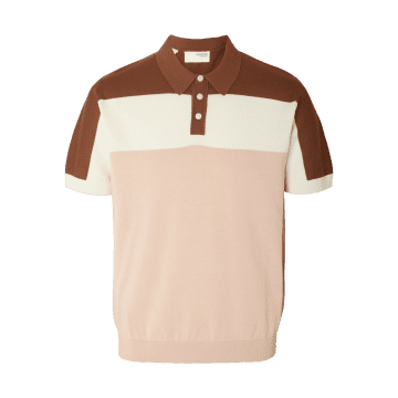 Selected Homme Mattis Ss Knit Block Polo In Neutral