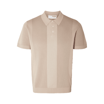 Selected Homme Mattis Ss Knit Stripe Polo In Neutral