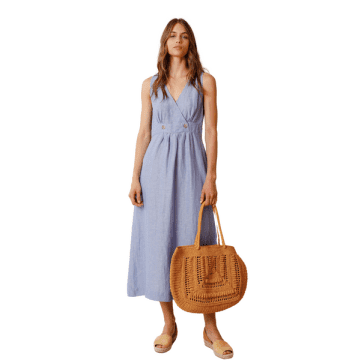 Shop Indi And Cold Crossover Linen Dress In Glacial Blue