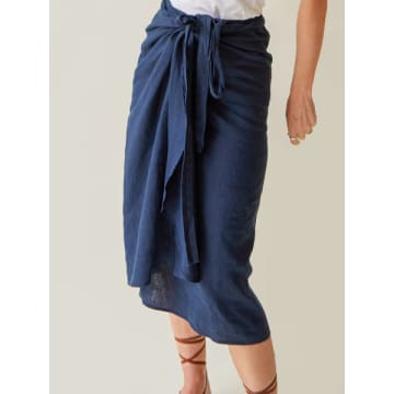 Shop Chalk Sadie Skirt Navy Linen In Blue