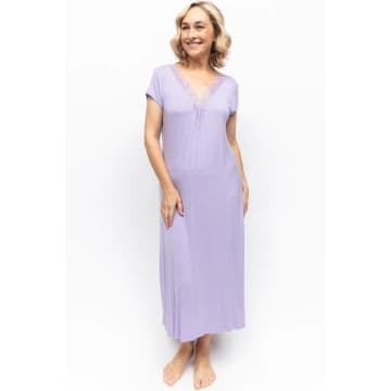 Shop Nora Rose Lorelei Lace Detail Jersey Long Nightdress In Purple