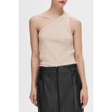 Selected Femme Oatmeal Anna One Shoulder Top In Neutral