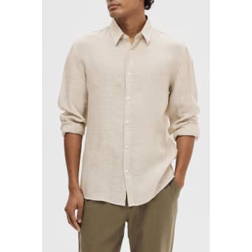 Selected Homme Pure Cashmere Reg Linen Shirt In Neturals