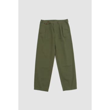 Document Selvedge Cotton Tucked Trousers Khaki In Neutrals