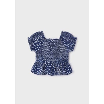 Mayoral Smocked Knit Blouse In Blue