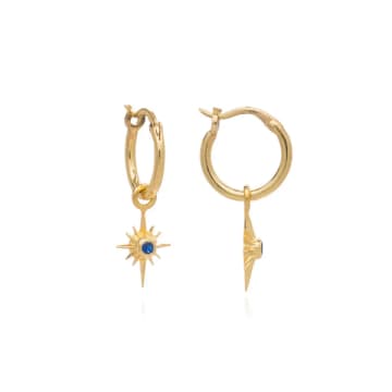 Shop Azuni London | Lone Star Gold Hoop Earrings | Blue Zircon