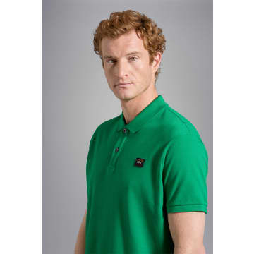 Paul & Shark Men's Organic Cotton Piqué Polo With Iconic Badge In Green
