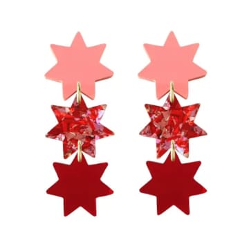 Natalie Owen Ts3 Three Star Dangle Earrings In Red