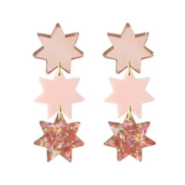 Natalie Owen Ts4 Three Star Dangle Earrings In Rose Gold In Red