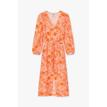 Cks Fashion Bright Orange And Pink Print Dorisa Midi Dress