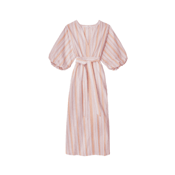 Yerse Blanca Midi Dress In Multicolour Stripes From In Pink