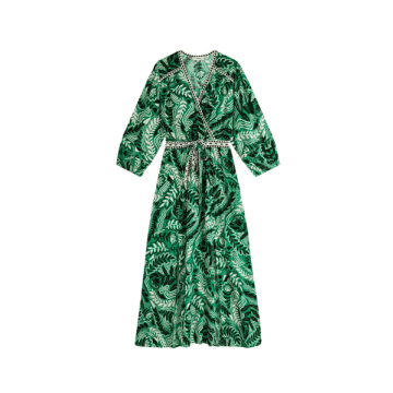 Suncoo Cabaret V-neck Dress In Green Print From