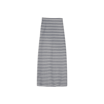 Yerse Sara Midi Skirt In Ecru+navy Stripes From In Blue