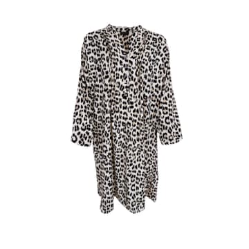 Black Colour Luna Leopard Print Pleat Tunic Dress In Black