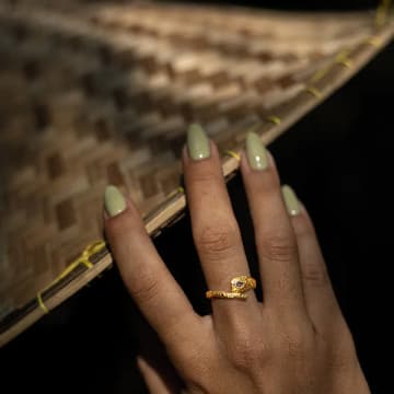 Tuskcollection Latif Textured Ring With Polki Diamond In Gold