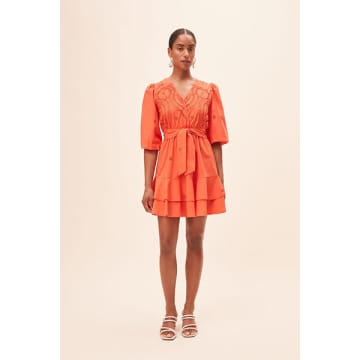 Suncoo Cliff Embroidered Wrap Dress In Orange
