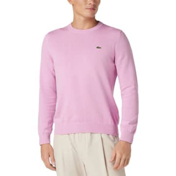Lacoste Men's Regular Fit Cotton Blend Jersey Crew Neck Jumper In Pink