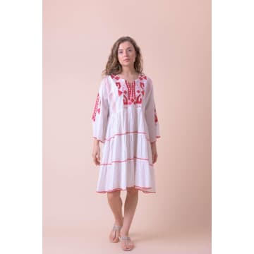 Handprint Dream Apparel Geo Dress In White And Red