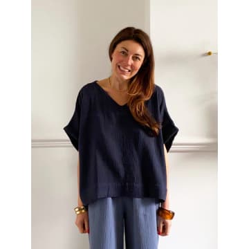 Beaumont Organic Ariel Organic Cotton Top In Navy In Blue