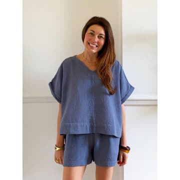 Beaumont Organic Ariel Organic Cotton Top In Pewter In Blue