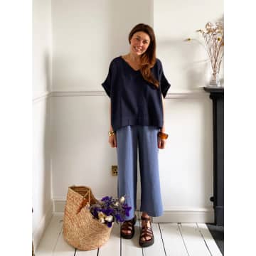 Beaumont Organic Evora Organic Cotton Trousers In Pewter In Blue