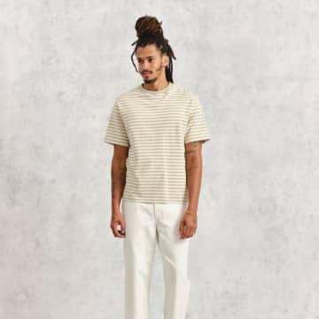 Wax London Dean T Shirt Textured Stripe Sage/ecru In Neutral