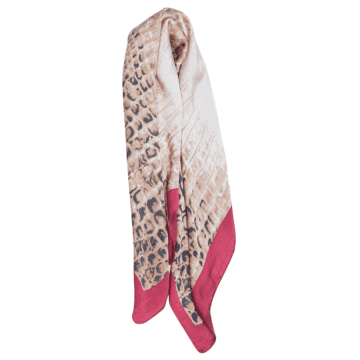 Msh Red Scale Print Faux Silk Scarf With Colour Block Border