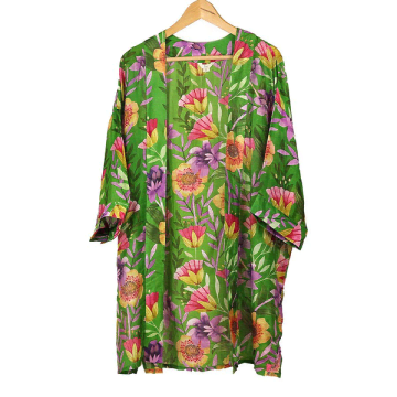 Pom Emerald Green/violet Botanical Longer Kimono