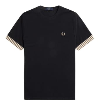 Fred Perry Striped Cuff T-shirt In Black
