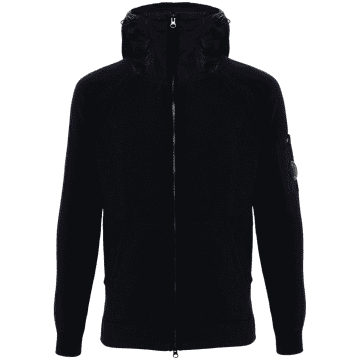 C.p. Company Cotton Mixed Hooded Knit Total Eclipse In Black