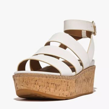 Shop Fitflop Eloise Leather/cork Strappy Wedge Sandal Urban White