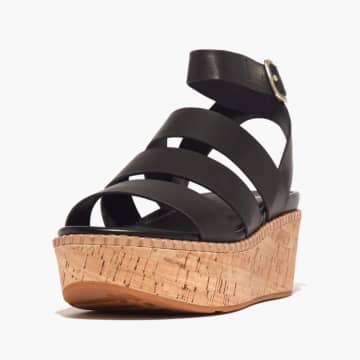 Shop Fitflop Eloise Leather/cork Strappy Wedge Sandal Black