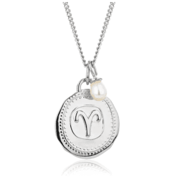 Claudia Bradby Silver Pearl Aries Zodiac Pearl Necklace In Metallic