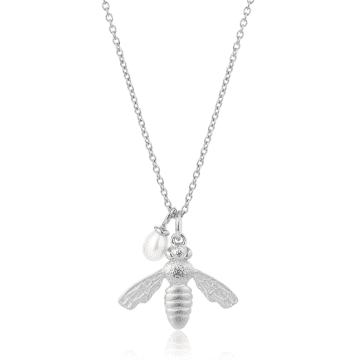 Claudia Bradby Silver Pearl Flying Bee Pendant Necklace In Metallic