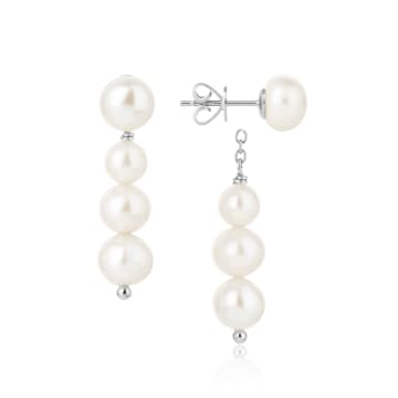 Claudia Bradby Silver Pearl Graduated Pearl Drop Earrings In White