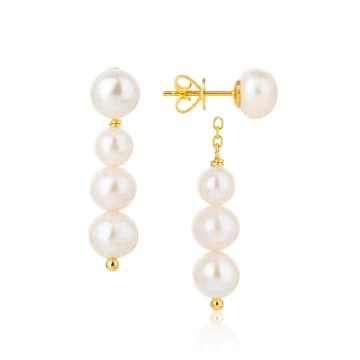 Claudia Bradby Gold Plated Pearl Graduated Pearl Drop Earrings In White