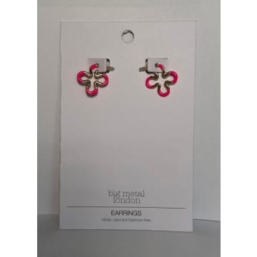 Big Metal Astra Squiggle Two Tone Enamelled Earrings In Pink