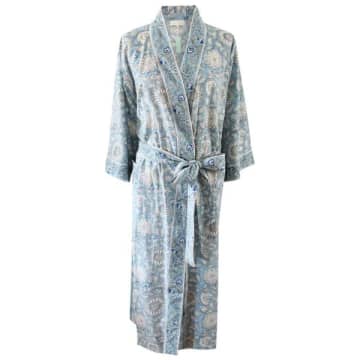 Powell Craft Cornflower Blue Floral Print Dressing Gown