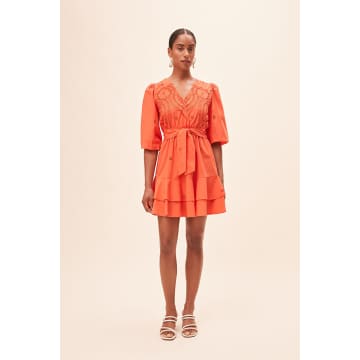 Shop Suncoo Cliff Short Orange Embroidered Dress