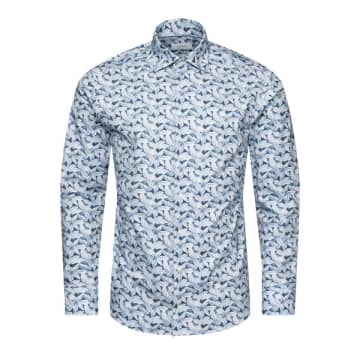 Shop Eton - Light Blue Contemporary Fit 4-flex Shirt In Palm Print 10001178523