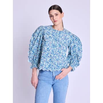 Shop Berenice Volant Manche Blouse In Blue Liberty Print