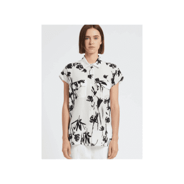 Shop Marella Mister Floral Detail Short Sleeve Shirt Col: White Floral, Siz