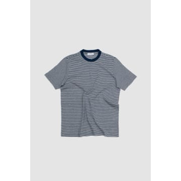 Shop Gran Sasso Linen Cotton Striped T-shirt Navy/white In Blue